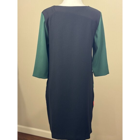 Cop.Copine Paris Ogawa Dress M Green Black Red block Modern Shift 3/4 Sleeve - Picture 3 of 10